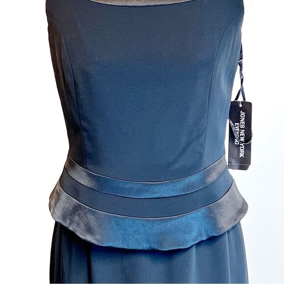 NWT Jones New York Stunning Black Formal Long Maxi Dress Satin Trim Women Size 4 - Picture 9 of 10